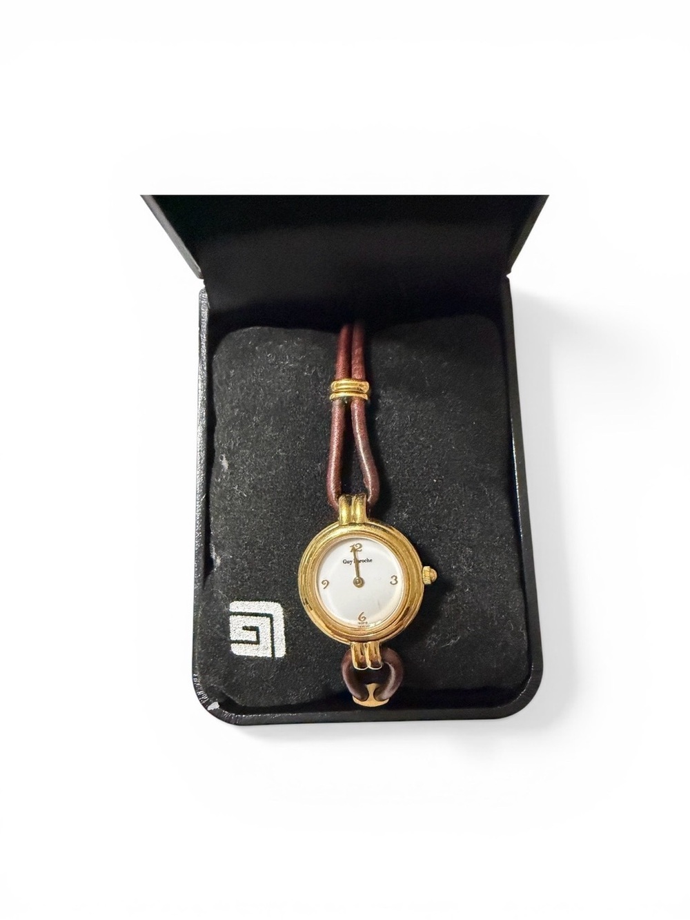 Guy Laroche Paris Women’s Gold Tone Brown Leather Bracelet Watch With Box